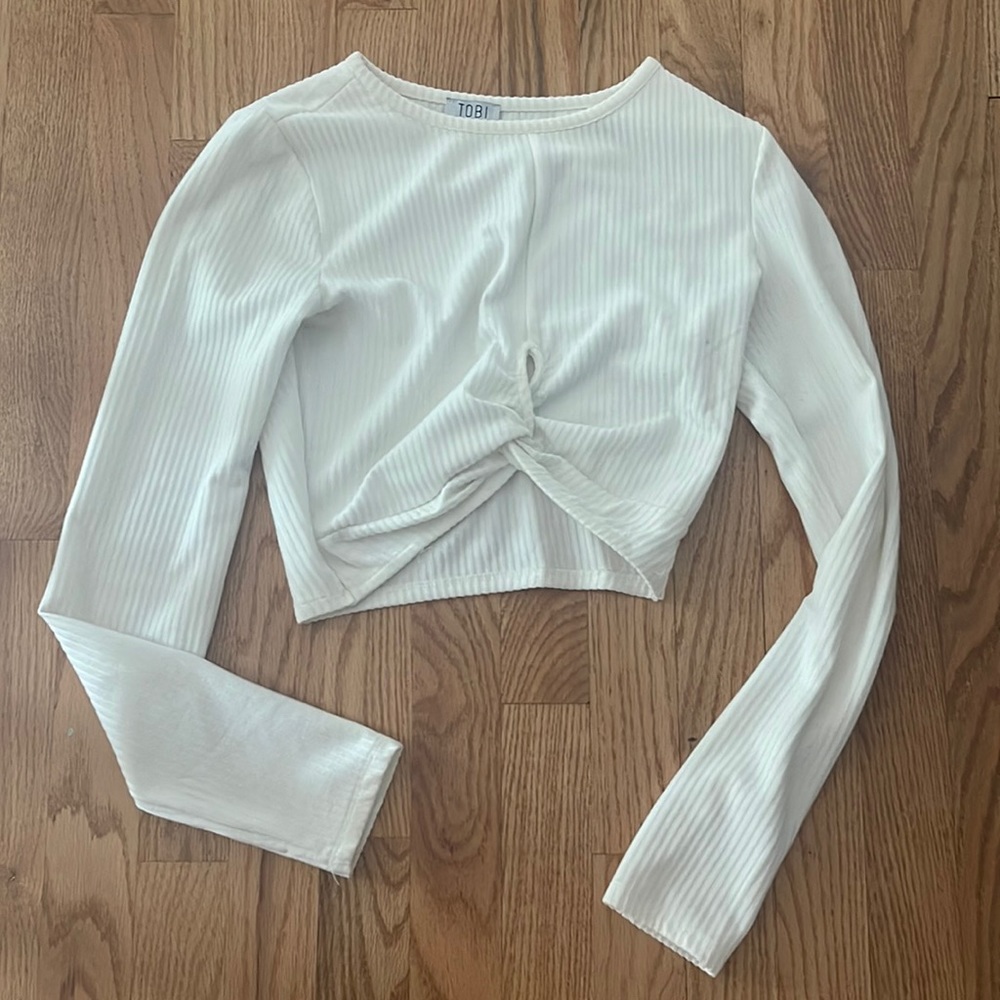 Tobi White Long Sleeve Crop Top